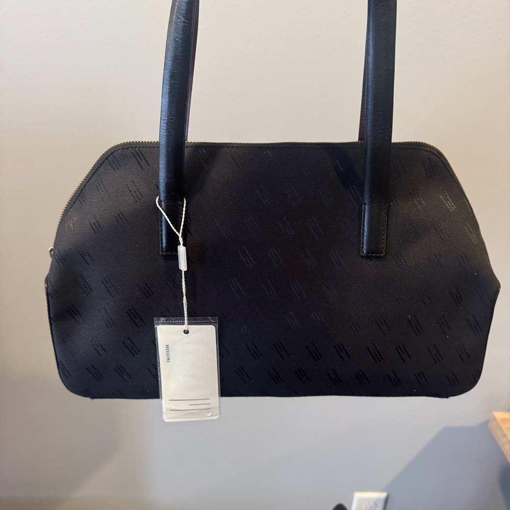 Missoni Vintage Black Canvas and Leather Shoulder Bag - Picture 2 of 9